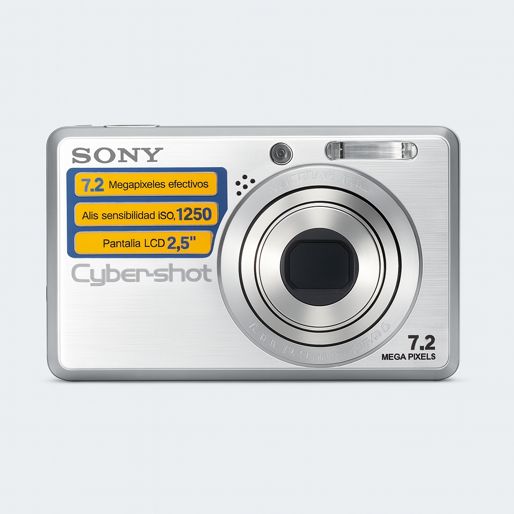 Sony Cyber‑Shot DSC‑S750 – Compacta 7.2 MP | Zoom óptico 3× (35–105 mm) | ISO hasta 1250 | Pantalla 2.5″ | Memoria interna