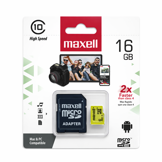 Tarjeta de Memoria Maxell microSDHC 16GB + Adaptador SD
